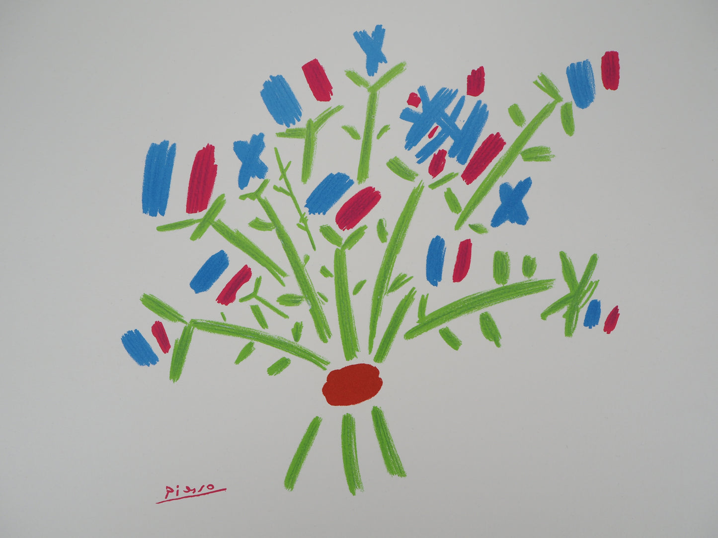 Pablo PICASSO : Le bouquet bleu, blanc, rouge - Lithographie signée