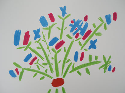 Pablo PICASSO : Le bouquet bleu, blanc, rouge - Lithographie signée