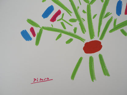 Pablo PICASSO : Le bouquet bleu, blanc, rouge - Lithographie signée