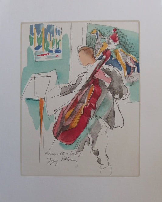 Jacques VILLON : Le violoncelliste - Lithographie signée