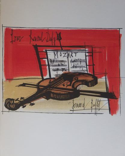 Bernard BUFFET : Nature morte au violon - Lithographie signée