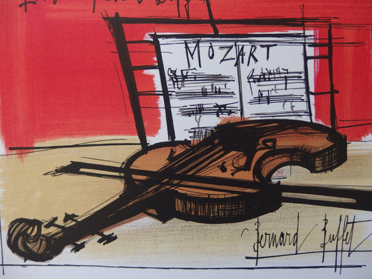 Bernard BUFFET : Nature morte au violon - Lithographie signée