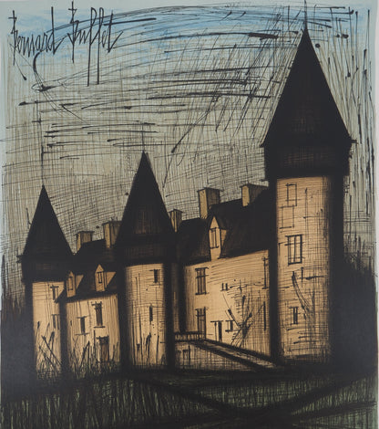 Bernard BUFFET : Château de Culan - Lithographie originale signée