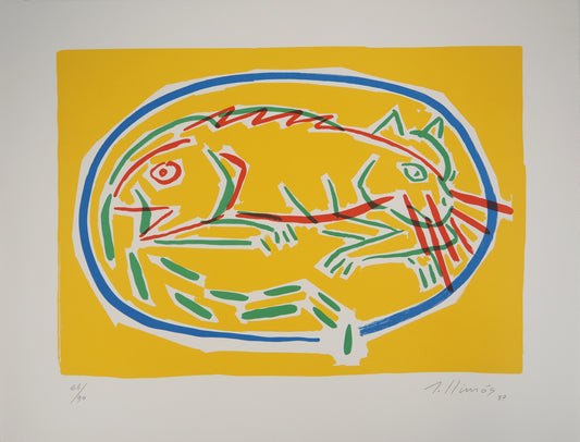 Robert LLIMOS : Poisson et chat - Lithographie originale signée
