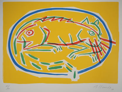 Robert LLIMOS : Poisson et chat - Lithographie originale signée