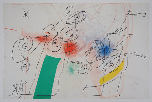Joan MIRO : Femme et oiseau dans la nuit - Lithographie signée
