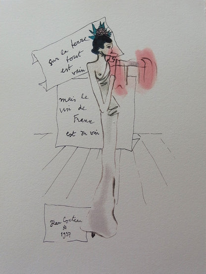 Jean COCTEAU : Vin de France - Lithographie signée