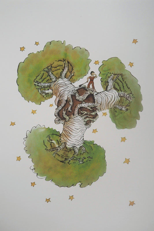 Antoine DE SAINT EXUPERY : Le Petit Prince parmi les baobabs - Lithographie