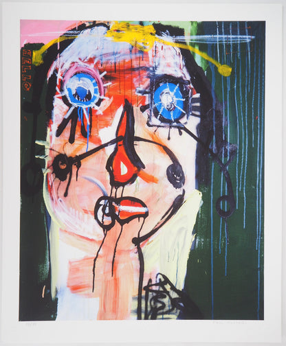 Paul KOSTABI : Portrait de femme aux yeux bleus - Giclée originale signée