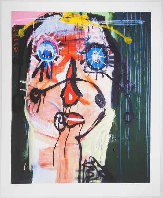 Paul KOSTABI : Portrait de femme aux yeux bleus - Giclée originale signée