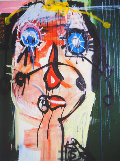 Paul KOSTABI : Portrait de femme aux yeux bleus - Giclée originale signée