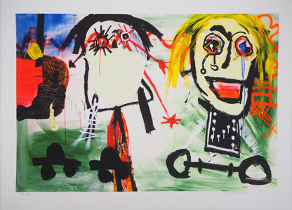 Paul KOSTABI : Deux enfants aux petites voitures - Giclée originale signée