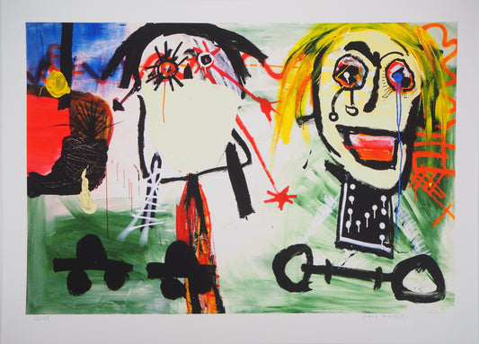 Paul KOSTABI : Deux enfants aux petites voitures - Giclée originale signée