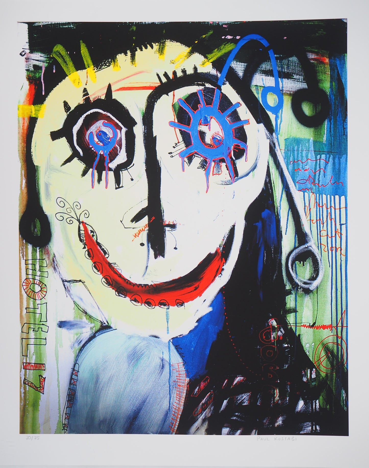 Paul KOSTABI : Portrait souriant - Giclée originale signée