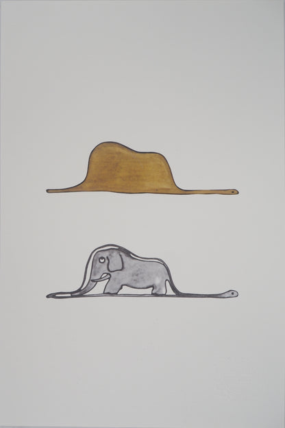 Antoine DE SAINT EXUPERY : Le Petit Prince, un éléphant dans un chapeau - Lithographie