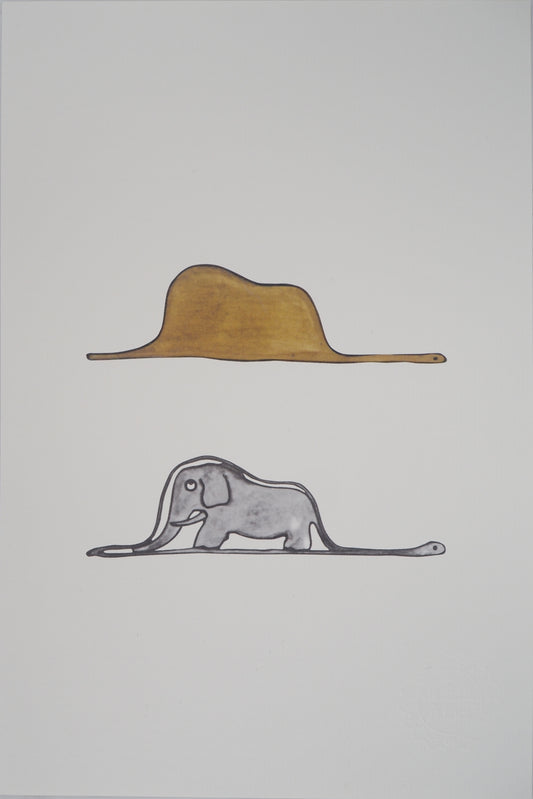 Antoine DE SAINT EXUPERY : Le Petit Prince, un éléphant dans un chapeau - Lithographie
