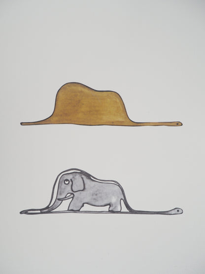 Antoine DE SAINT EXUPERY : Le Petit Prince, un éléphant dans un chapeau - Lithographie