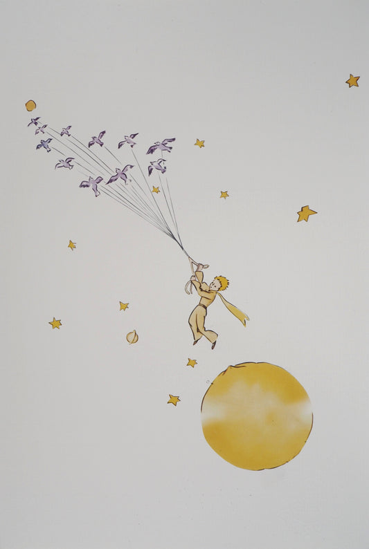 Antoine DE SAINT EXUPERY : L'envol du Petit Prince et des oiseaux - Lithographie