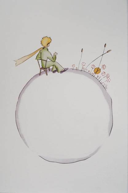 Antoine DE SAINT EXUPERY : Le Petit Prince sur la planète fleurie - Lithographie
