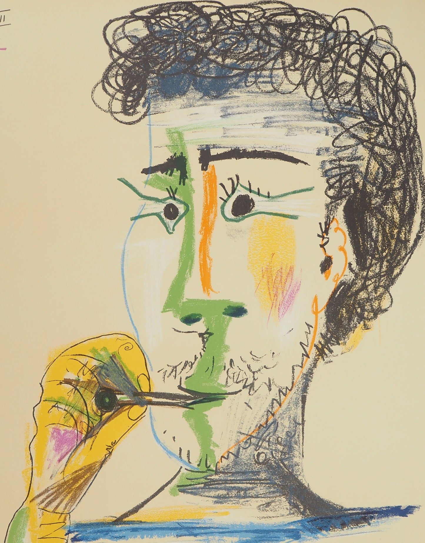 Pablo PICASSO : Homme à la marinière et à la cigarette - Lithographie signée (1966)