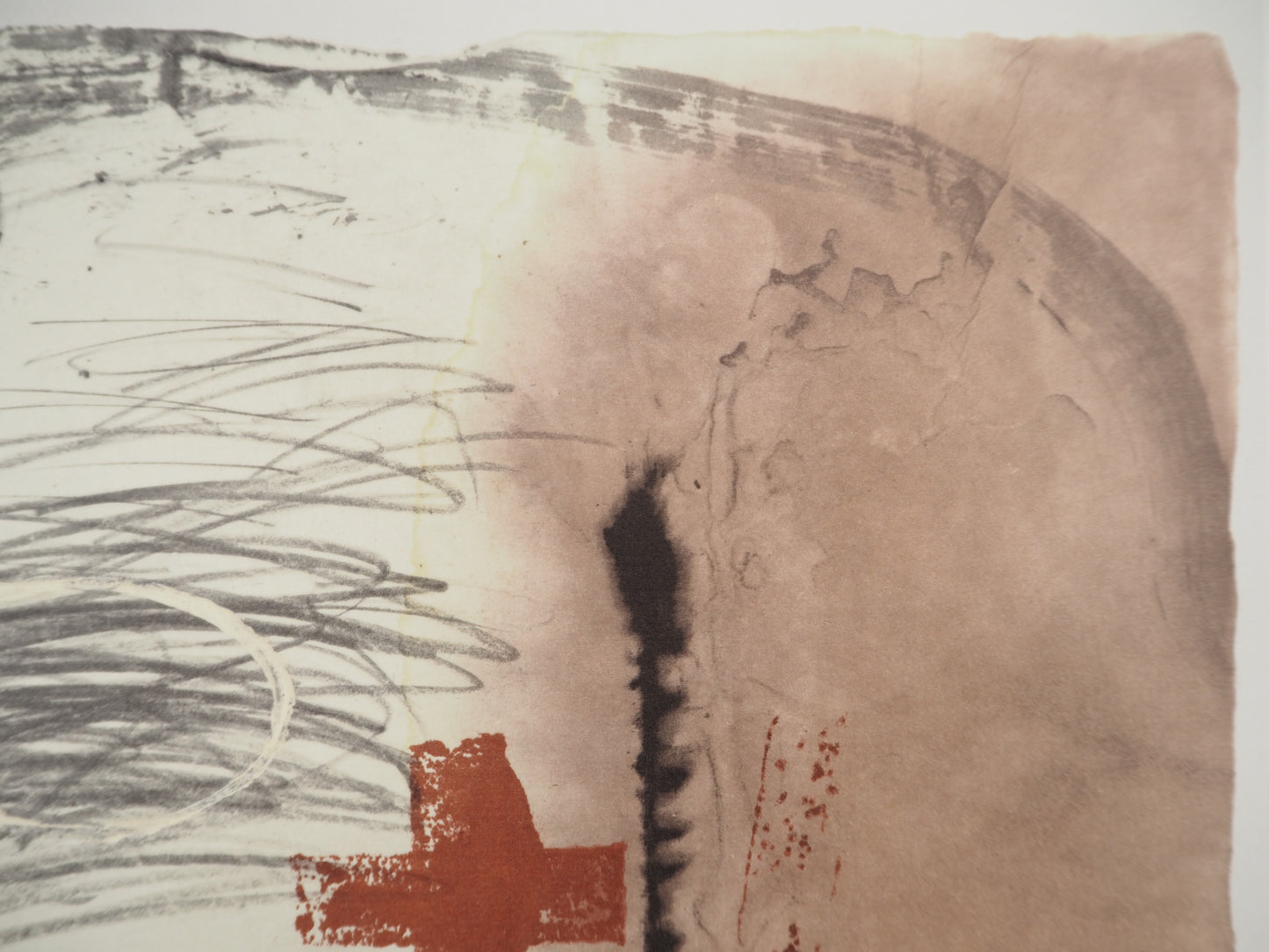 Antoni TAPIES : Paysage abstrait aux deux croix - Lithographie signée