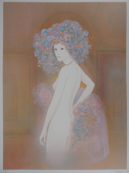 Guy RIBES : Jeune fille en fleurs - Lithographie originale signée