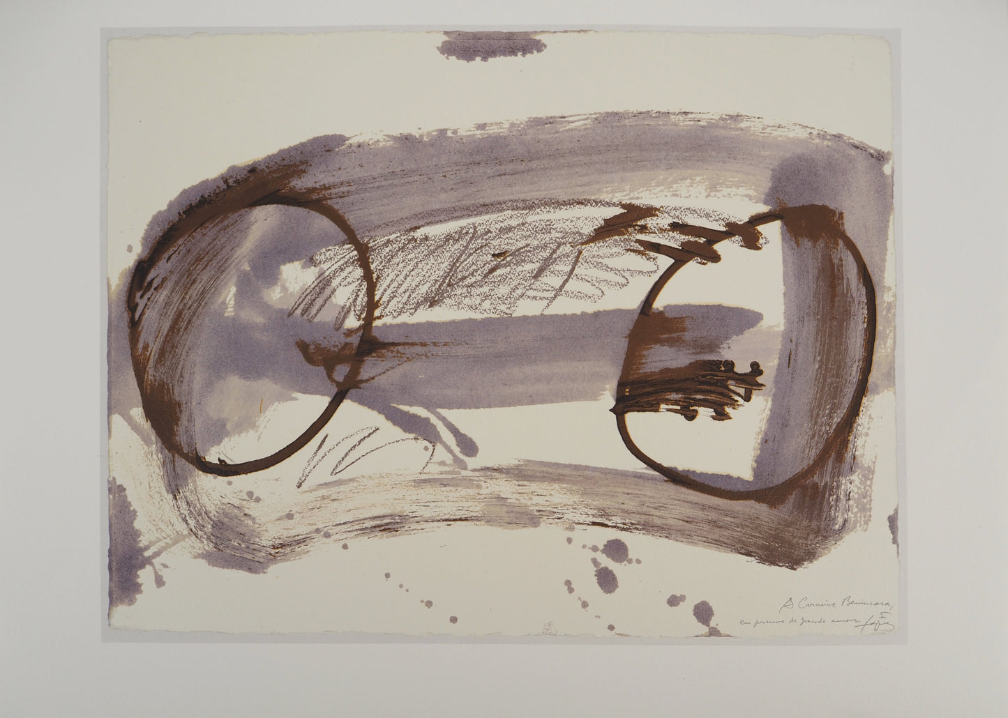 Antoni TAPIES : Composition expressive et deux cercles - Lithographie signée