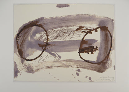 Antoni TAPIES : Composition expressive et deux cercles - Lithographie signée