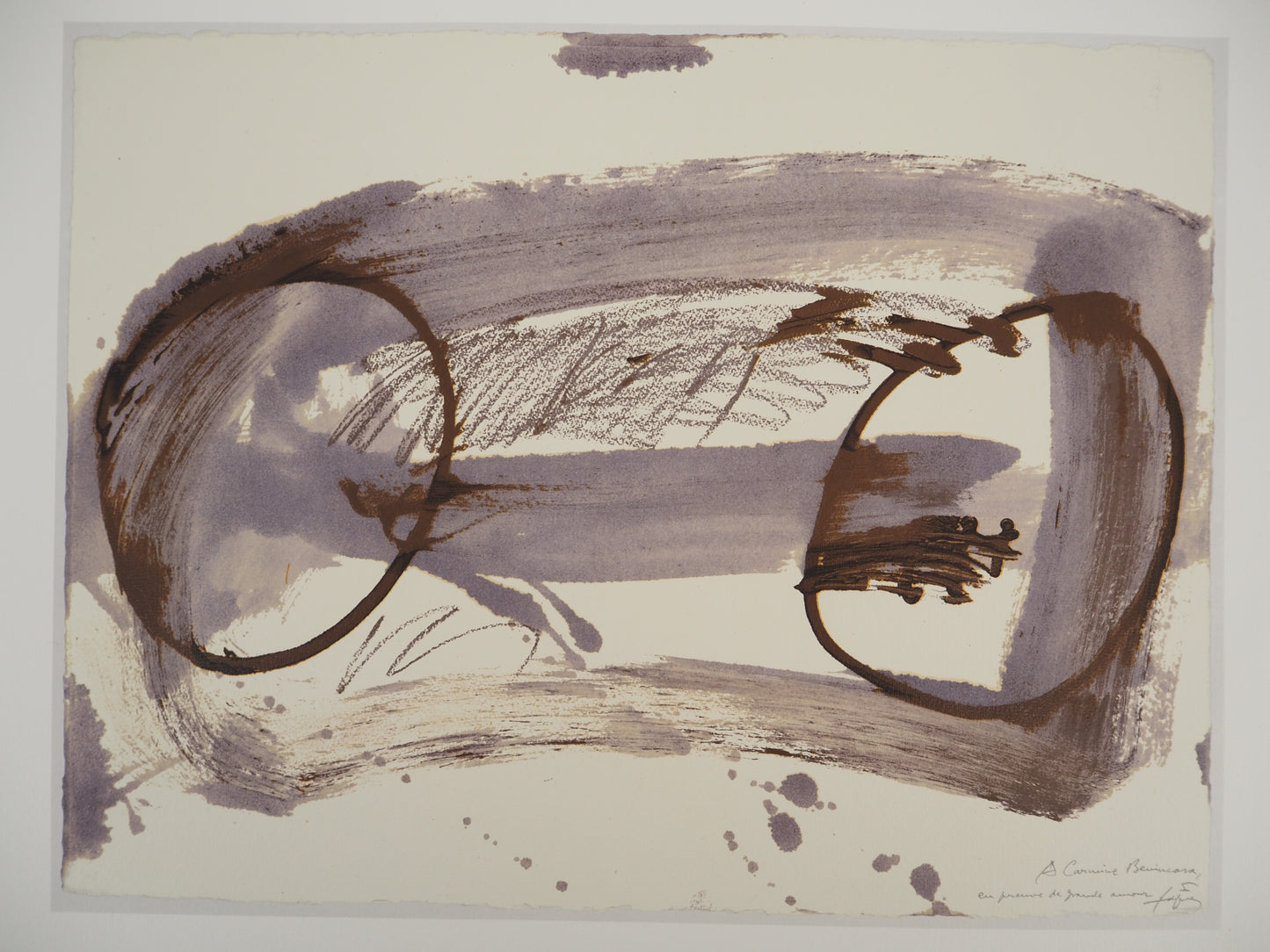 Antoni TAPIES : Composition expressive et deux cercles - Lithographie signée