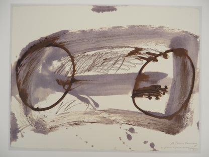 Antoni TAPIES : Composition expressive et deux cercles - Lithographie signée