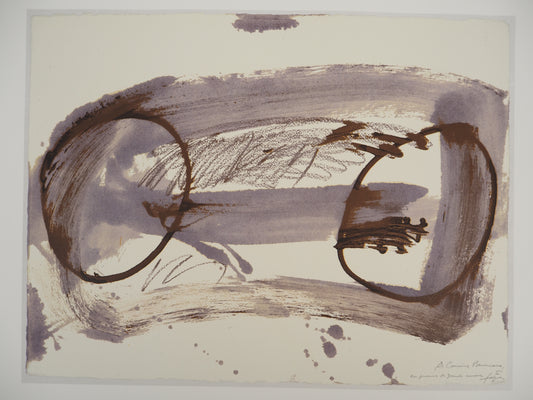 Antoni TAPIES : Composition expressive et deux cercles - Lithographie signée