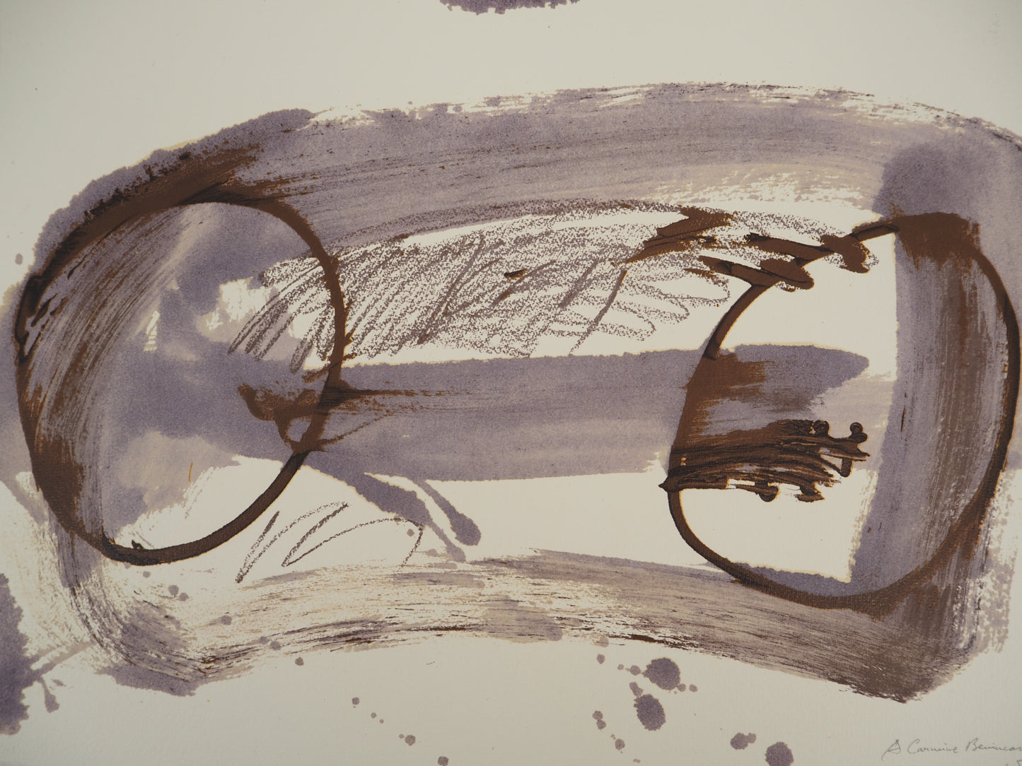 Antoni TAPIES : Composition expressive et deux cercles - Lithographie signée
