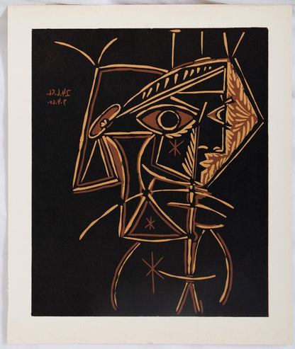 Pablo PICASSO : Tête de faune - Linogravure