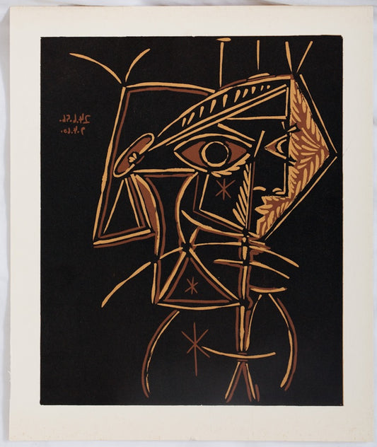Pablo PICASSO : Tête de faune - Linogravure