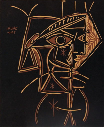 Pablo PICASSO : Tête de faune - Linogravure