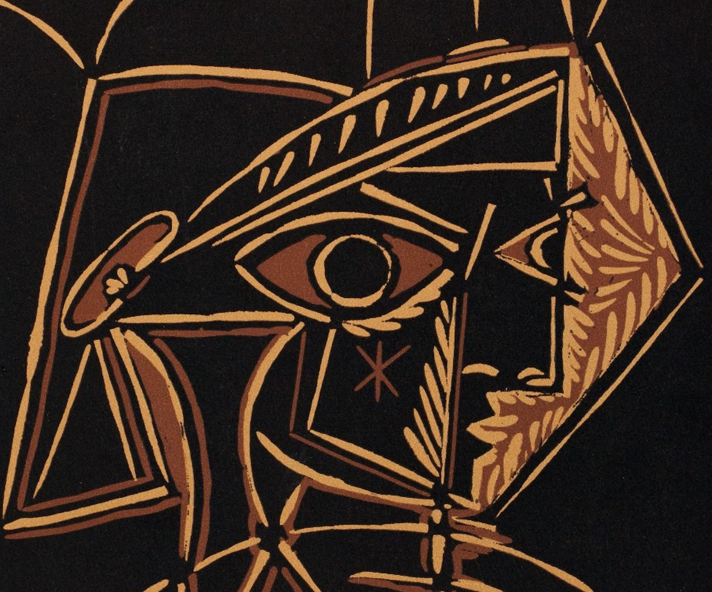 Pablo PICASSO : Tête de faune - Linogravure