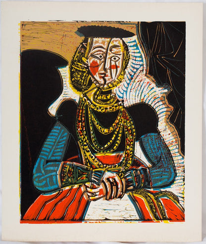 Pablo PICASSO : Buste de femme d'après Cranach le jeune - Linogravure