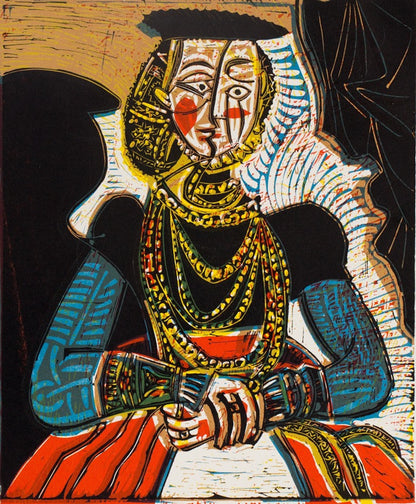 Pablo PICASSO : Buste de femme d'après Cranach le jeune - Linogravure
