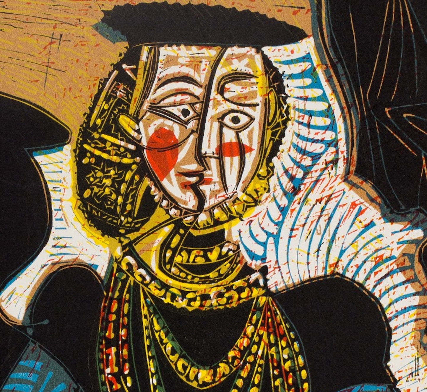 Pablo PICASSO : Buste de femme d'après Cranach le jeune - Linogravure