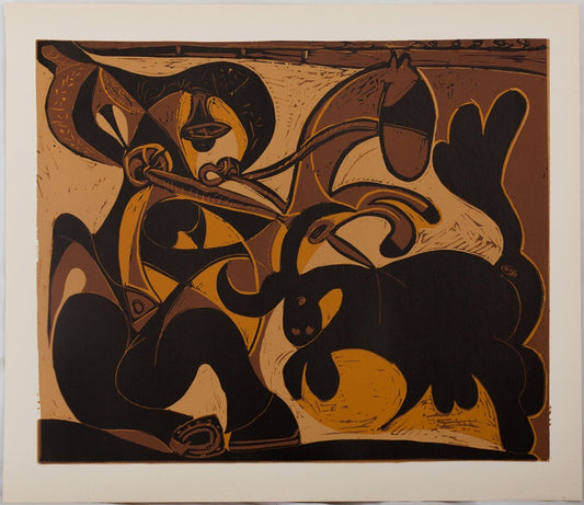Pablo PICASSO : Picador attaquant le Taureau - Linogravure
