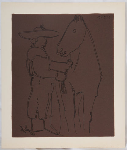 Pablo PICASSO : Picador et cheval - Linogravure