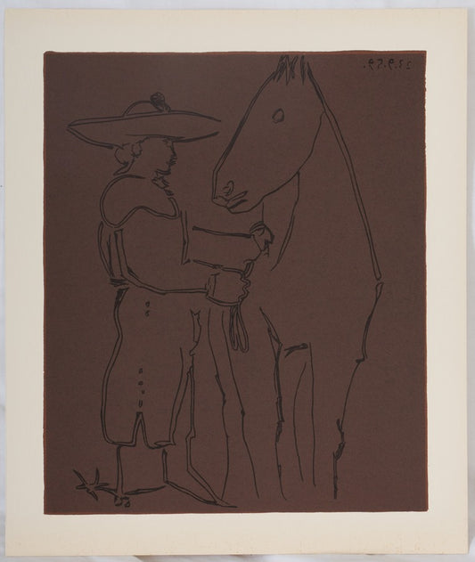 Pablo PICASSO : Picador et cheval - Linogravure