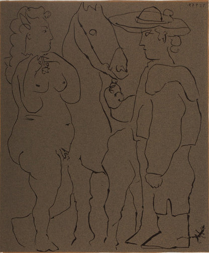 Pablo PICASSO : Couple amoureux et cheval - Linogravure