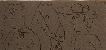Pablo PICASSO : Couple amoureux et cheval - Linogravure