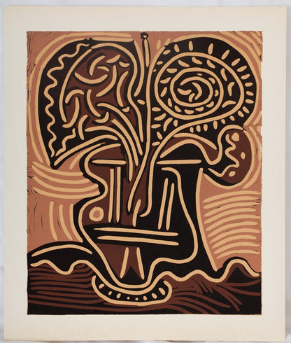 Pablo PICASSO : Bouquet de fleurs - Linogravure