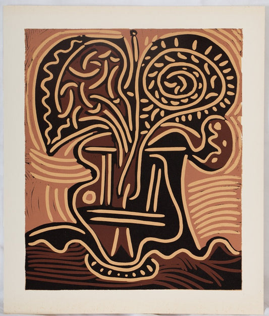 Pablo PICASSO : Bouquet de fleurs - Linogravure
