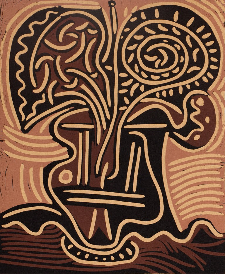 Pablo PICASSO : Bouquet de fleurs - Linogravure