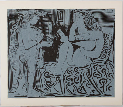 Pablo PICASSO : Deux femmes au flacon de parfum - Linogravure