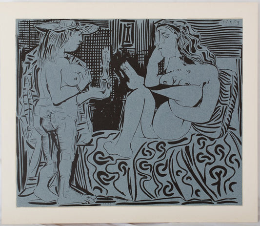 Pablo PICASSO : Deux femmes au flacon de parfum - Linogravure