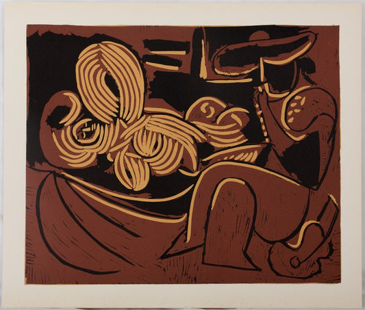 Pablo PICASSO : Femme écoutant le musicien - Linogravure